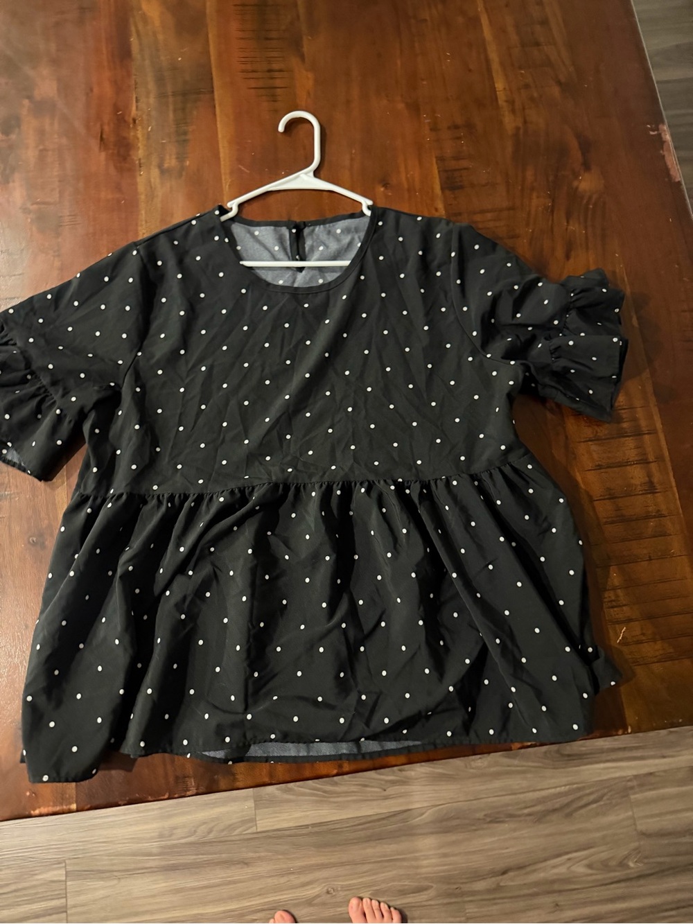 SHEIN Black Polka Dot Peplum Short Sleeve Top
